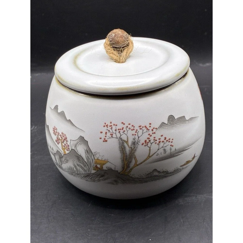 Chinese Style Ceramic Tea Caddy Tea Canister Charming Mountain Scene